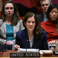 Acting US Ambassador to the UN Dorothy Shea speaks during a United Nations Security Council meeting on Gaza and the Middle East, at UN headquarters in New York City on March 18, 2025. (ANGELA WEISS / AFP)