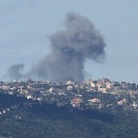 Smoke billows after an Israeli airstrike targeting Hezbollah in the southern Lebanese village of Sejoud on March 22, 2025. (Rabih DAHER / AFP)