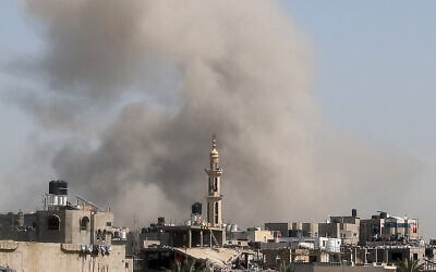 Smoke billows from an Israeli strike at Bureij camp in the central Gaza Strip, on March 27, 2025. (Eyad BABA / AFP)