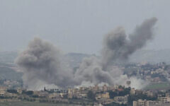 Smoke rises from the site of an Israeli strike in the southern Lebanese village of Khiam on March 28, 2025. (Rabih Daher/AFP)