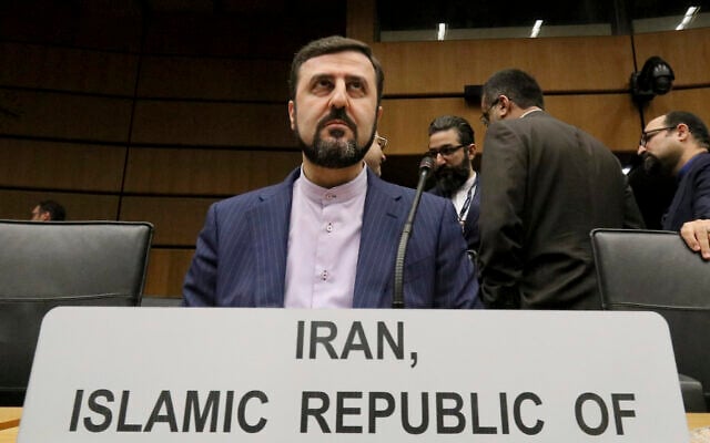 In this Nov. 21, 2019 file photo Iran's Ambassador to the International Atomic Energy Agency, IAEA, Kazem Gharibabadi, waits for the start of the IAEA board of governors meeting at the International Center in Vienna, Austria (AP Photo/Ronald Zak, file) In this Nov. 21, 2019 file photo Iran's Ambassador to the International Atomic Energy Agency, IAEA, Kazem Gharibabadi, waits for the start of the IAEA board of governors meeting at the International Center in Vienna, Austria (AP Photo/Ronald Zak, file)