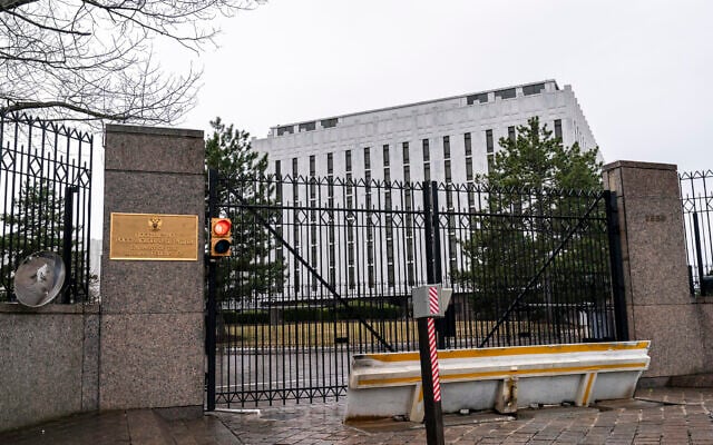The Russian Embassy is seen in Washington, February 24, 2022. (J. Scott Applewhite/AP)