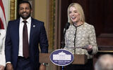 Attorney General Pam Bondi speaks during a ceremonial swearing-in of Kash Patel, President Donald Trump's new director of the FBI on February 21, 2025, in Washington DC. (AP Photo/ Mark Schiefelbein)
