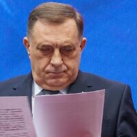 Bosnian Serb President Milorad Dodik in the Bosnian town of Banja Luka, northwest of Sarajevo, February 26, 2025. (Radivoje Pavicic/AP)