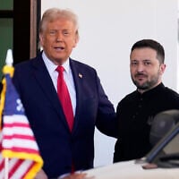 US President Donald Trump welcomes Ukrainian President Volodymyr Zelensky at the White House in Washington, February 28, 2025. (AP Photo/Ben Curtis)