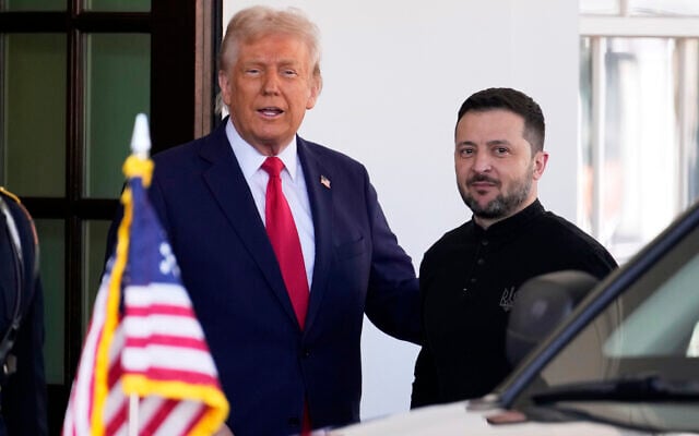 US President Donald Trump welcomes Ukrainian President Volodymyr Zelensky at the White House in Washington, February 28, 2025. (AP Photo/Ben Curtis) US President Donald Trump welcomes Ukrainian President Volodymyr Zelensky at the White House in Washington, February 28, 2025. (AP Photo/Ben Curtis)