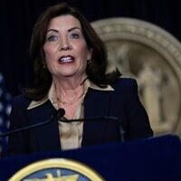New York Gov. Kathy Hochul speaks at a news conference, Feb. 20, 2025, in New York. (AP Photo/Julia Demaree Nikhinson, File)