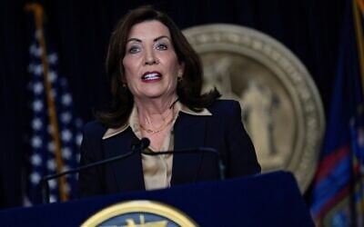 New York Governor Kathy Hochul speaks at a news conference, February 20, 2025, in New York. (AP Photo/Julia Demaree Nikhinson, File)