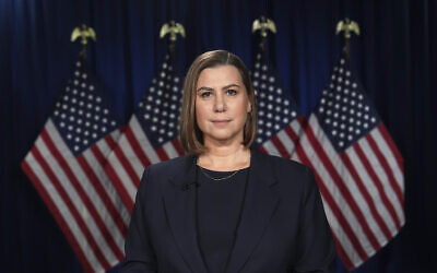 Sen. Elissa Slotkin, Democrat-Michigan, rehearses the Democratic response to US President Donald Trump's address to a joint session of congress in Wyandotte, Michigan, March 4, 2025. (Paul Sancya/AP)
