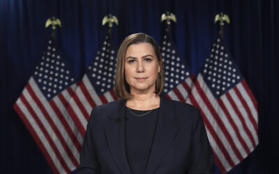 Democratic Senator Elissa Slotkin, of Michigan, rehearses her party's response to US President Donald Trump's address to a joint session of congress in Wyandotte, Michigan, March 4, 2025. (Paul Sancya/AP)
