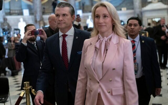 US Secretary of Defense Pete Hegseth and his wife Jennifer Rauchet walk to the House Chamber at the Capitol in Washington, March 4, 2025. (AP Photo/Jose Luis Magana) US Secretary of Defense Pete Hegseth and his wife Jennifer Rauchet walk to the House Chamber at the Capitol in Washington, March 4, 2025. (AP Photo/Jose Luis Magana)