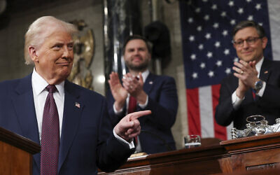US President Donald Trump addresses a joint session of Congress at the Capitol in Washington, Tuesday, March 4, 2025. (Win McNamee/Pool Photo via AP)