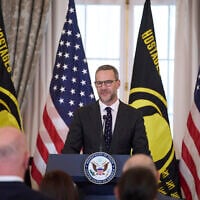 US presidential envoy for hostage affairs Adam Boehler speaks during a ceremony to raise the Hostage and Wrongful Detainee flag at the State Department, Thursday, March 6, 2025, in Washington. (AP Photo/Evan Vucci)