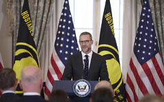 US presidential envoy for hostage affairs Adam Boehler speaks during a ceremony to raise the Hostage and Wrongful Detainee flag at the State Department, Thursday, March 6, 2025, in Washington. (AP Photo/Evan Vucci)