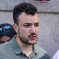 US student negotiator Mahmoud Khalil on the Columbia University campus in New York at an anti-Israel, pro-Palestinian protest encampment on April 29, 2024. (Ted Shaffrey/AP)
