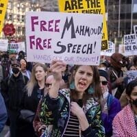 A protester chants during a demonstration in support of anti-Israel, pro-Palestinian activist Mahmoud Khalil, in New York, March 10, 2025. (Yuki Iwamura/AP)