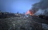This photo released by Moscow Region Governor Andrei Vorobyev shows the site  where a downed Ukrainian drone fell, outside Moscow, Russia, on March 11, 2025. (Moscow Region Governor Andrei Vorobyev official telegram channel via AP)