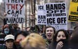 Protesters gather in Foley Square, outside the Manhattan federal court, in support of Mahmoud Khalil, Wednesday, March 12, 2025, in New York. (AP Photo/Stefan Jeremiah)