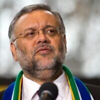 FILE - South Africa's ambassador to the US Ebrahim Rasool speaks at the South African Embassy in Washington, December 6, 2013. (AP Photo/Cliff Owen, File)