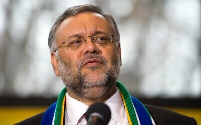 FILE - South Africa's ambassador to the US Ebrahim Rasool speaks at the South African Embassy in Washington, December 6, 2013. (AP Photo/Cliff Owen, File)