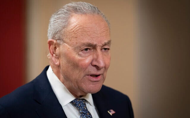 Senate Democratic Leader Chuck Schumer gives a television interview, at the Capitol in Washington, March 14, 2025. (AP Photo/Ben Curtis) Senate Democratic Leader Chuck Schumer gives a television interview, at the Capitol in Washington, March 14, 2025. (AP Photo/Ben Curtis)