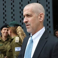 Illustrative: Ronen Bar, chief of Israel's domestic Shin Bet security agency, attends a ceremony marking Memorial Day for fallen soldiers of Israel's wars and victims of attacks at Jerusalem's Mount Herzl military cemetery, May 13, 2024. (Gil Cohen-Magen/Pool photo via AP)