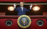 US President Donald Trump stands in the presidential box as he tours the John F. Kennedy Center for the Performing Arts in Washington, Monday, March 17, 2025. (Pool via AP)