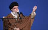 Supreme Leader Ayatollah Ali Khamenei speaks to a group of people and officials in Tehran, Iran, on March 21, 2025. (Office of the Iranian Supreme Leader via AP)
