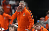 Auburn head coach Bruce Pearl yells towards his players during the second half in the second round of the NCAA college basketball tournament against Creighton, Saturday, March 22, 2025, in Lexington, Ky. (AP Photo/Brynn Anderson)