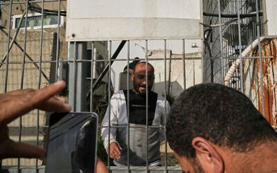 Hamdan Ballal, Oscar-winning Palestinian director of 'No Other Land,' is released from a police station in the West Bank settlement of Kiryat Arba a day after being detained by the Israeli army following an alleged attack by Jewish settlers, March 25, 2025. (AP Photo/Leo Correa)