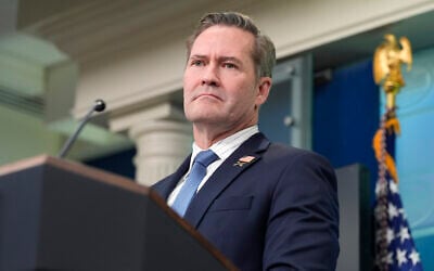 White House National Security Adviser Mike Waltz listens to a question from a reporter in the James Brady Press Briefing Room at the White House in Washington, February 20, 2025. (Alex Brandon/AP)