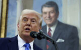 US President Donald Trump speaks during a swearing in ceremony for Alina Habba as interim US Attorney General for New Jersey, in the Oval Office of the White House in Washington, Friday, March 28, 2025. (Pool via AP)