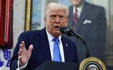 US President Donald Trump speaks in the Oval Office of the White House in Washington, March 28, 2025. (Pool via AP)