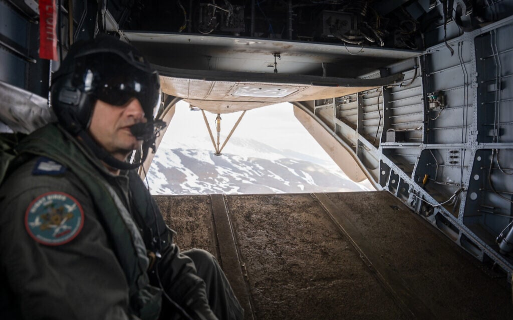 An Israeli Air Force helicopter prepares to land in the Mount Hermon area in southern Syria, March 11, 2025. (Emanuel Fabian/Times of Israel)