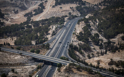 View of Route 1 highway from Ma'ale Adumim, near Jerusalem on October 3, 2017. (Hadas Parush/Flash90)