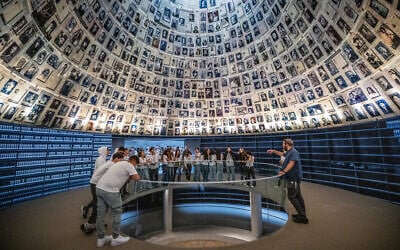 Visitors seen at the Yad Vashem Holocaust Memorial museum in Jerusalem on May 2, 2024, ahead of Israeli Holocaust Remembrance Day. (Yonatan Sindel/Flash90)