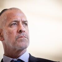 Shin Bet chief Ronen Bar attends a state ceremony marking the Hebrew anniversary of the October 7, 2023, Hamas-led attack, at the Mount Herzl military cemetery in Jerusalem on October 27, 2024. (Chaim Goldberg/Flash90)