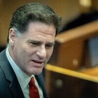 Strategic Affairs Minister Ron Dermer attends a Knesset plenum session on January 22, 2025. (Yonatan Sindel/ Flash90)