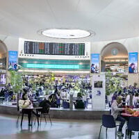 Passengers at the Duty Free in the Ben Gurion International airport near Tel Aviv on January 26, 2024. (Nati Shohat/Flash90)