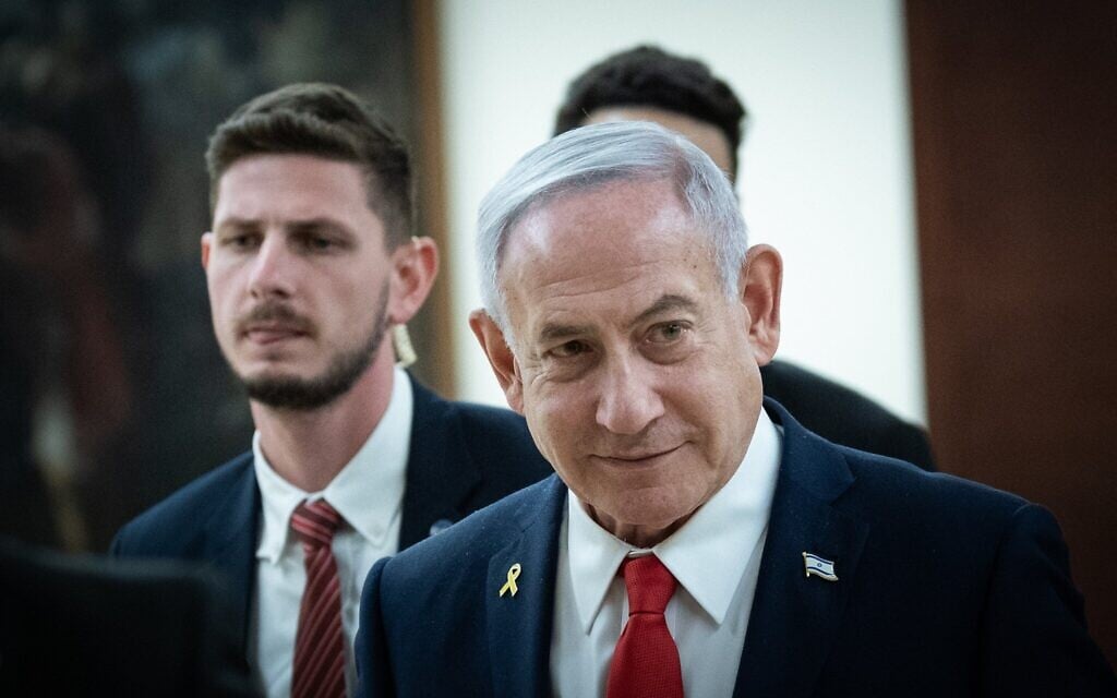 Prime Minister Benjamin Netanyahu is seen outside his office at the Knesset in Jerusalem, March 3, 2025. (Chaim Goldberg/Flash90)