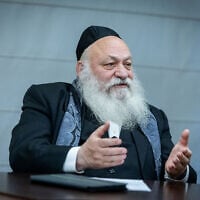 Housing Minister Yitzchak Goldknopf arrives at a United Torah Judaism faction meeting at the Knesset in Jerusalem, on March 3, 2025. (Chaim Goldberg/Flash90)