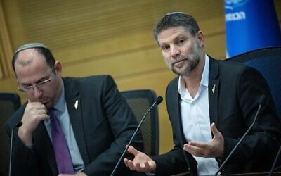 Finance Bezalel Smotrich attends a meeting of the Knesset Land of Israel Caucus, at the Knesset, in Jerusalem, March 9, 2025. (Yonatan Sindel/Flash90)