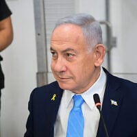 Prime Minister Benjamin Netanyahu at the Tel Aviv District Court for the 17th day of his testimony in his corruption trial, March 12, 2025. (Yair Sagi/POOL)
