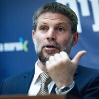 Minister of Finance Bezalel Smotrich leads a faction meeting for his Religious Zionism party at the Knesset in Jerusalem, March 17, 2025. (Yonatan Sindel/Flash90)
