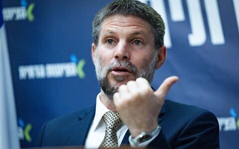 Minister of Finance Bezalel Smotrich leads a faction meeting for his Religious Zionism party at the Knesset in Jerusalem, March 17, 2025. (Yonatan Sindel/Flash90)