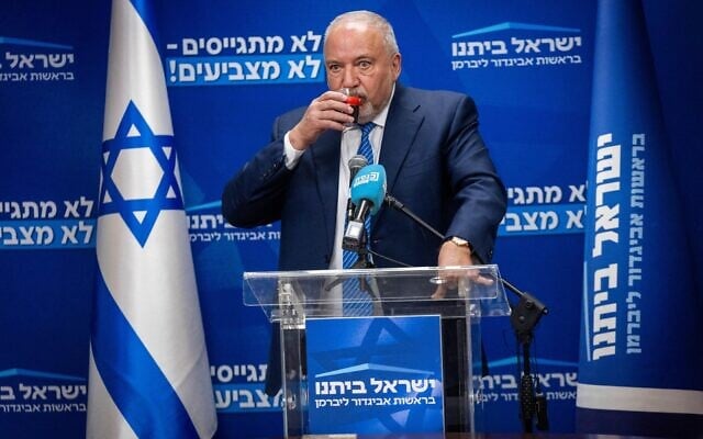 Yisrael Beytenu party chairman MK Avigdor Liberman leads a faction meeting at the Knesset, in Jerusalem, on March 17, 2025. (Yonatan Sindel/Flash90) Yisrael Beytenu party chairman MK Avigdor Liberman leads a faction meeting at the Knesset, in Jerusalem, on March 17, 2025. (Yonatan Sindel/Flash90)
