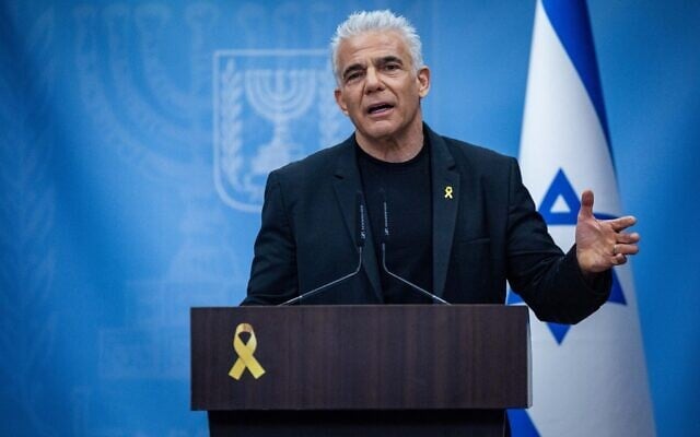 Opposition head and leader of the Yesh Atid party MK Yair Lapid leads a faction meeting at the Knesset in Jerusalem on March 17, 2025 (Yonatan Sindel/Flash90) Opposition head and leader of the Yesh Atid party MK Yair Lapid leads a faction meeting at the Knesset in Jerusalem on March 17, 2025 (Yonatan Sindel/Flash90)