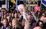 Israelis attend a rally against government moves to fire Shin Bet head Ronen Bar, at Habima Square, March 18, 2025. (Tomer Neuberg/Flash90)