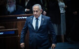 Prime Minister Benjamin Netanyahu in the Knesset plenum in Jerusalem on March 19, 2025. (Yonatan Sindel/Flash90)
