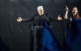 Opposition Leader Yair Lapid addresses a rally against the government at Habima Square in Tel Aviv, March 22, 2025. (Dor Pazuelo/Flash90)